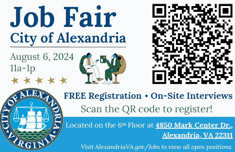 Poster of the details of the In-Person Job Fair held on August 6 from 11am-1pm.