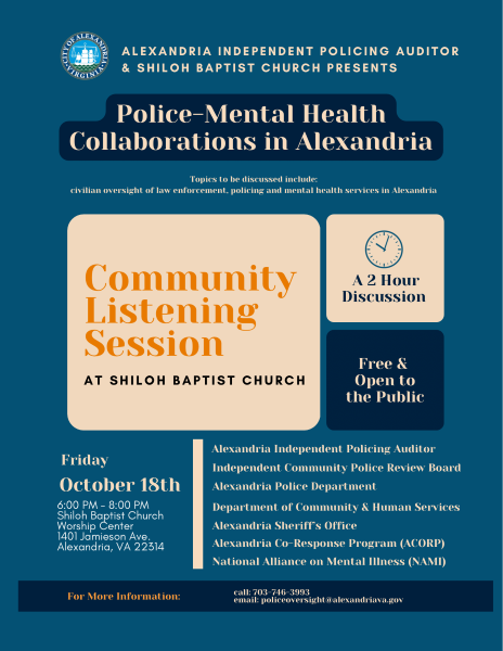 Police-Mental Health Collaborations in Alexandria Event Flyer