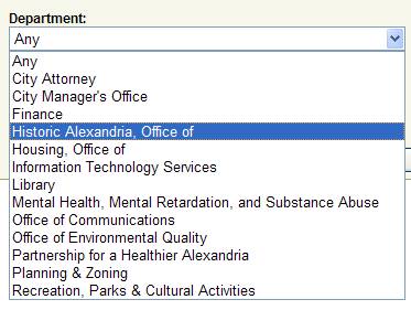 Department drop down list