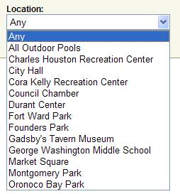 Location dropdown list