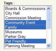 Event tags selection list